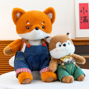 หมอนตุ๊กตาสุนัขจิ้งจอกป่าและกระรอกพร้อมชุดเอี๊ยม - ของเล่นสัตว์น่ารักสำหรับเด็กผู้หญิง ไอเดียของขวัญนุ่มนิ่ม - Product Image 1