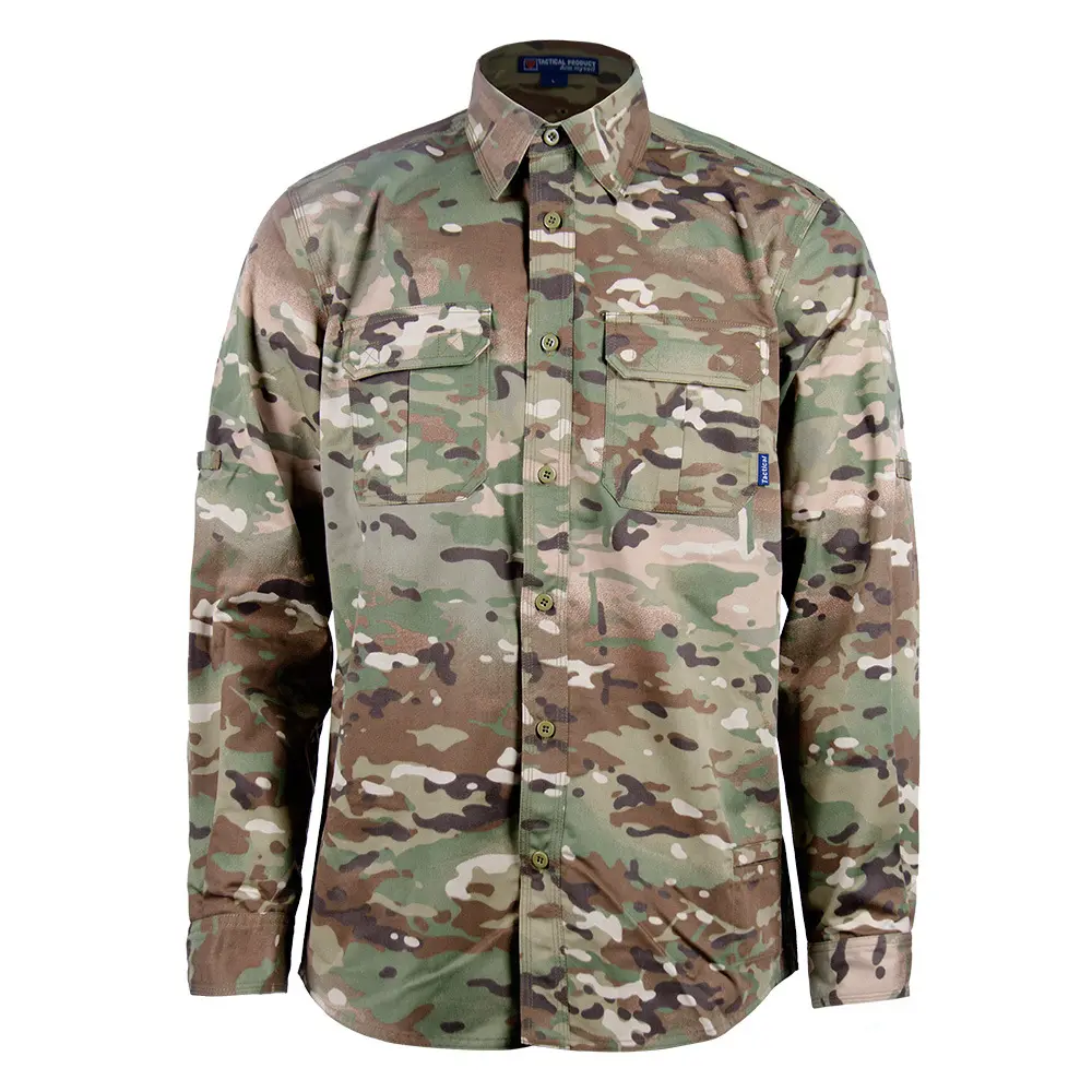 Camouflage Camo Safari Black Cargo Tactical Shirt Wholesale Tan Cotton Green For Men Tactical Long Sleeve Shirt