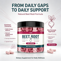Capsules de racine de betterave naturelle en vrac, 200 unités, pour la circulation sanguine et la vitalité, soutien au bien-être domestique, approvisionnement en gros