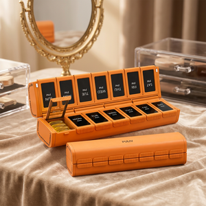 PO6814 Organisateur de rangement compact et pliable noir magnétique pour médicaments AM/PM, vitamines, capsules d'huile de poisson en ABS+PP+Magnétique - Product Image 6