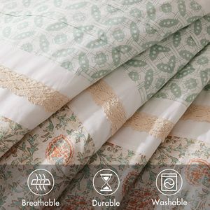 Juego de edredón con estampado floral DB de 9 piezas, 100% algodón, percal, estilo simple para bodas en casa, disponible en tamaños King Super King - Product Image 3