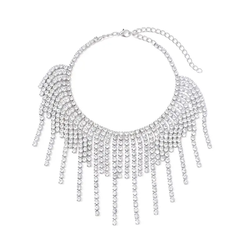 Komi Dainty Luxe Sprankelende Strass Ketting Overdreven Lange Kristallen Kwastjes Kettingen Flash Diamond Party Sieraden Voor Vrouwen