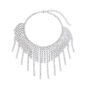 Collar de diamantes de imitación brillantes de lujo delicado KOMI, collares largos exagerados con borlas de cristal, joyería de fiesta de diamantes Flash para mujer