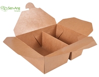 Senang02 nouveau produit boîte à déjeuner en papier à 2 poignées, bac à Bento Kraft personnalisé avec couvercle, compartiment jetable