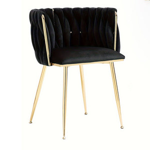 Chaises de salle à manger modernes de luxe élégantes avec cadre doré, chaise d'appoint ronde avec revêtement en velours - Product Image 3
