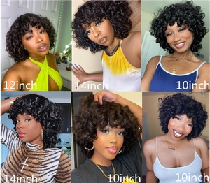 Bouncy sóng ngắn <span class=keywords><strong>Bob</strong></span> tóc giả với bangs đầy đủ máy làm funmi xoăn glueless tóc giả tóc con người cho phụ nữ da đen - Product Image 6