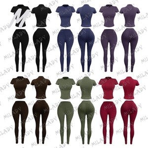 Completo Sportivo Due Pezzi: Top Aderente Manica Corta/Lunga e Leggings a Vita Alta, Abbigliamento per Yoga e Fitness da Donna - Product Image 4