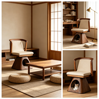 Fauteuil Nid Douillet et Moderne pour Chat, Cadre en Bois Massif, Coussin en Coton et Lin, Meuble 2-en-1 Gain de Place pour Chien et Chat, Cadeau Idéal pour Animaux de Compagnie