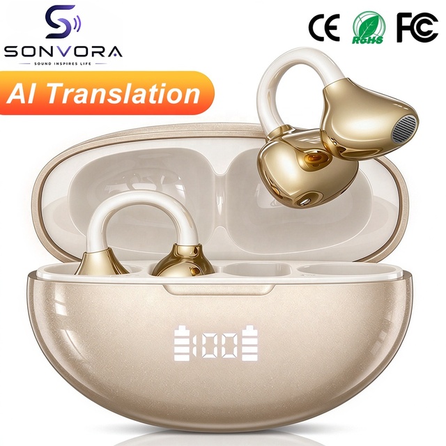 YYK-Q108 Wireless TWS AI Translate Earbuds with LED Digital Display Open-Ear Clip Sports Earphones for Running Workout