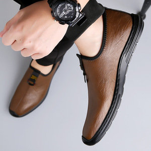 Mocassins en cuir pour hommes, bout rond, à enfiler, semelle en caoutchouc respirante, chaussures décontractées pour la conduite - Product Image 2