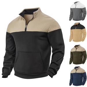 Sudadera de punto con cremallera de un cuarto para hombre, talla grande, 100% poliéster, estilo urbano, con bloques de color y patchwork, superventas - Product Image 1
