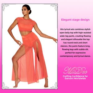 Conjuntos <span class=keywords><strong>de</strong></span> Traje <span class=keywords><strong>de</strong></span> <span class=keywords><strong>Danza</strong></span> Lírica para Mujer MiDee, Top con Vientre Descubierto y Sujetador Integrado y Pantalones <span class=keywords><strong>de</strong></span> Pierna Ancha con Abertura para Actuación <span class=keywords><strong>en</strong></span> Escenario - Product Image 3