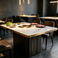 Table de barbecue commerciale Jilu Factory Stock, style noble, sans fumée, auto-purifiante, avec échappement inférieur pour restaurant de barbecue