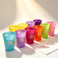 Gelas Plastik 9oz Harga Pabrik, Warna Berubah Sesuai Suasana, Dapat Ditumpuk, Dilengkapi Sedotan dan Serbet, Cocok untuk Mocktail, Air, dan Wine