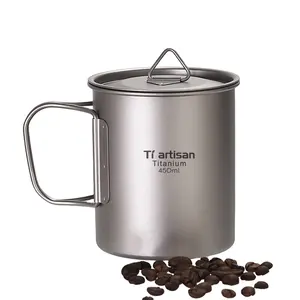 Miễn phí Mẫu CE Titanium cup 450ml với gấp xử lý ngoài trời cắm trại siêu nhẹ Cà Phê Trà rượu cốc nước