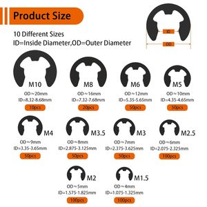 Kit de rondelles de sécurité E Circlip 580 pièces M1.5 M10 en acier à ressort oxydé noir pour arbres - Product Image 5
