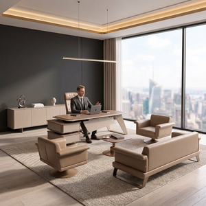 Contemporary <b>Office</b> Furniture Set with Reception <b>Desk</b> Sofa Chairs Wood Material LED Lighting Oblong Shape for Commercial Use - Product Image 5