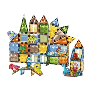 90支钻石表面磁铁建筑套装儿童教育DIY 3D磁性瓷砖玩具恐龙天堂磁性积木