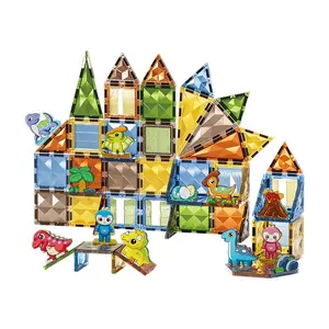 90pcs Diamond Surface Magnet Building Set Kids Educational DIY 3D Magnetic Tiles Toy Dinosaur Paradise Magnetic Building Blocks