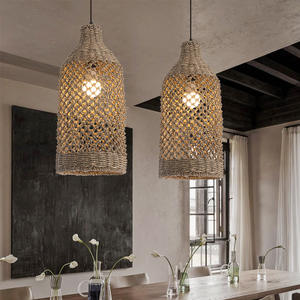 Transfrontaliera giapponese stile Wabi Sabi Vintage Hotel sala da pranzo soggiorno camera da letto intrecciata sala da tè LED <span class=keywords><strong>lampada</strong></span> pendente in <span class=keywords><strong>Rattan</strong></span> Zen - Product Image 6