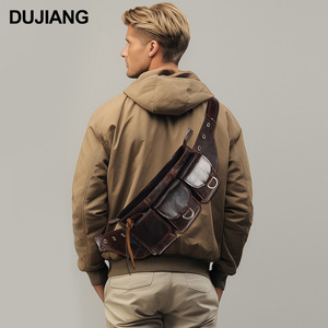 Bolso de Cintura para Hombre Dujiang, Piel de Vacuno de Primera Calidad, Múltiples Bolsillos, Cuero Encerado, Bolso de Hombro para Uso Diario, Invierno 2023 - Product Image 1