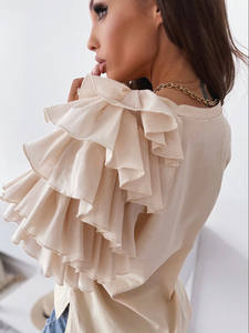 <span class=keywords><strong>Wish</strong></span>-blusa Falbala con cuello redondo para <span class=keywords><strong>mujer</strong></span>, blusa elegante de verano - Product Image 6