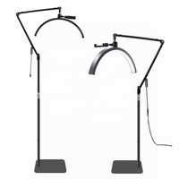 Lampe LED demi-lune pour technicien des cils, 20 pouces, sur pied, rotation halo à 360°, température de couleur réglable, alimentation AC/DC, intensité variable via télécommande