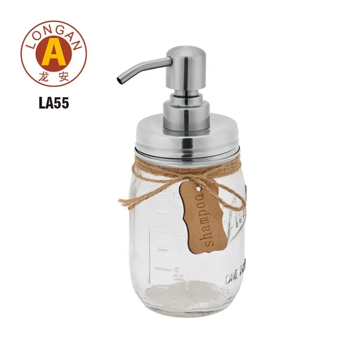 Dispensador de jabón líquido, botella de cristal, Mason Jar con bomba de jabón espumoso, tapa de tarro Mason, 450ML, suministro de fábrica personalizado