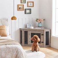Meuble pour chien, niche en bois de 44,5 pouces, cage pour chien robuste à design d'angle pour chiens de taille moyenne, meuble TV décoratif pour animaux de compagnie