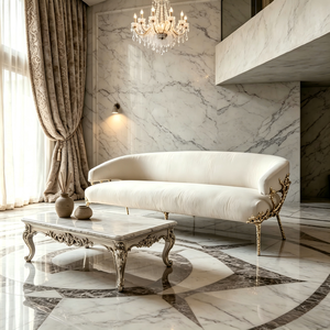Sofá Blanco Crema de Lujo con Patas Artísticas Doradas, Sofá Moderno de Lujo para Sala de Estar, Cómodo Sofá de Tres Plazas - Product Image 3
