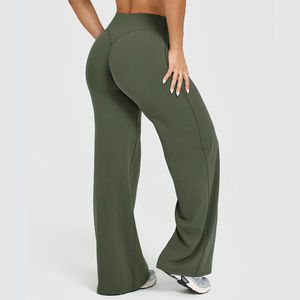 Pantalon de sport pour femme à taille haute, séchage rapide, effet push-up, coupe large évasée, avec logo personnalisé, idéal pour le yoga et le fitness - Product Image 4