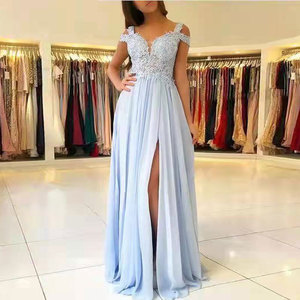 Chiffon Long Evening Dress A-Line Sweetheart Neckline Empire Waist Slit Formal Party Gown Sky Blue - Product Image 3