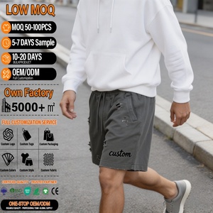 Manufacturer Custom LOGO Distressed Embroidery Cotton Sweat <b>Shorts</b> Sun Faded <b>Shorts</b> Cut Edge Acid Wash <b>Shorts</b> <b>Men</b> - Product Image 1