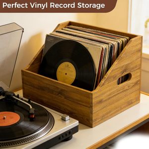Wooden desktop vinyl <b>record</b> holder, CD holder, document, book, toy, and miscellaneous item storage box - Product Image 3