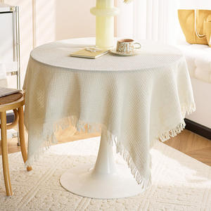 French Style Cotton Linen <b>Round</b> <b>Tablecloth</b> With Tassel Home Decor Washable Solid Color Waffle Texture Table Cover - Product Image 3