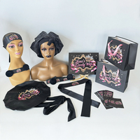 Ensemble d'emballage pour cheveux avec logo personnalisé, bande élastique, sac en papier réversible, bonnet en satin, foulard en satin