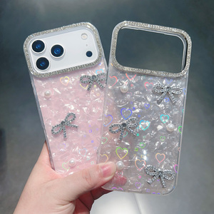 Custodia per telefono di lusso con diamanti e lamina d'<span class=keywords><strong>oro</strong></span>, motivo a conchiglia IMD, per <span class=keywords><strong>iPhone</strong></span> 17 16 <span class=keywords><strong>Pro</strong></span> <span class=keywords><strong>Max</strong></span> 15 14, protezione completa, cover alla moda - Product Image 2