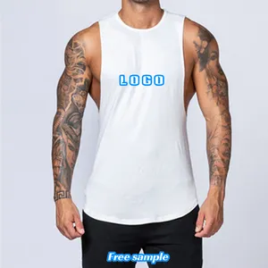 Logo Kustom OEM Kualitas Tinggi Mode Putih Hitam Katun Pria Olahraga Stringer Binaraga Singlet Kebugaran Gym Tank Top untuk Pria