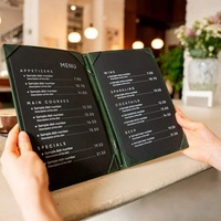 Protège-menu en cuir classique personnalisé pour la restauration, imprimé en typographie, couleurs variées, à feuilles mobiles