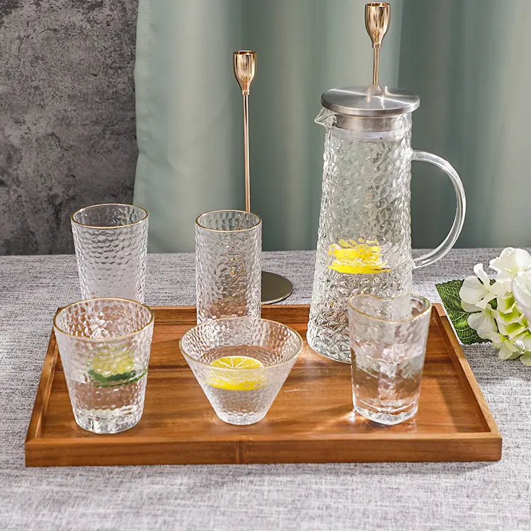 كوب زجاجي عالي الجودة للمياه ، مجموعة أواني زجاجية ذهبية للشرب للمياه