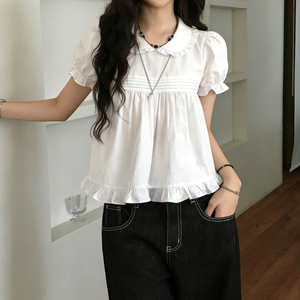 Chemisier Chic Vintage Kawaii à Col Boutonné, Style Chinois Original, Uni, Coupe Classique, Manches Courtes Bouffantes, Respirant, Idéal pour l'Été et le Bureau - Product Image 5