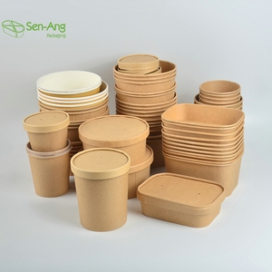 SenAng05-caja de comida de papel marrón, Bol desechable de papel Kraft Pp para ensalada con tapa, nuevo diseño, venta al por mayor - Product Image 2