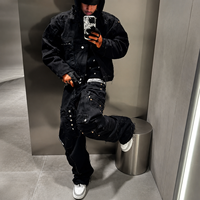 Ensembles de vêtements streetwear sur mesure pour hommes, comprenant des vestes en jean brut brodé coupe oversize et des ensembles de pantalons en jean épais