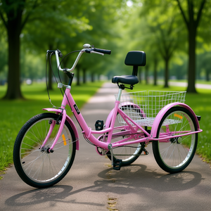 Tricycle motorisé rose pour adultes de 26 pouces avec 7 vitesses et panier avant par DB Wholesale - Product Image 2