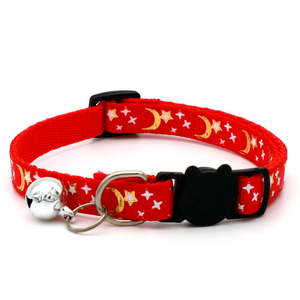 F16 Elegant and Classic Shining Gold <b>Cat</b> Collar Breakaway Safety with Moon and Stars Printing Solid Nylon Material and Bell <b>Tag</b> - Product Image 5