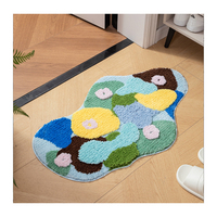 Modern Flower Pattern Green Color High Low Pile Non-Slip Carpet Fluffy Soft Bathroom Mat Decoration Plush Rug