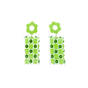 Pendientes Colgantes Florales a Cuadros Verdes Angelina, de Resina Acrílica, Joyería de Moda para Mujer, Estilo Moderno - Product Image 1
