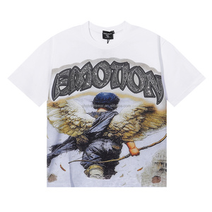 T-shirt da uomo di lusso con grafica Ali d'Angelo e stampa di lettere con strass, stile Y2K Hip Hop High Street, bianca oversize - Product Image 2