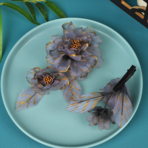 Nouvelle conception originale, faite à la main, ornée de dorures, coiffe Hanfu gris foncé, maquillage et accessoires, cheveux fleuris estampés à chaud - Product Image 3