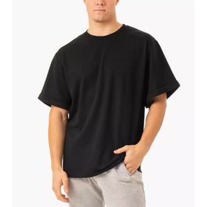 T-shirts de sport pour hommes de haute qualité 100% coton, surdimensionnés, pour la salle de sport, l'entraînement physique, l'été, manches pliables, motif imprimé, tissu tricoté - Product Image 3